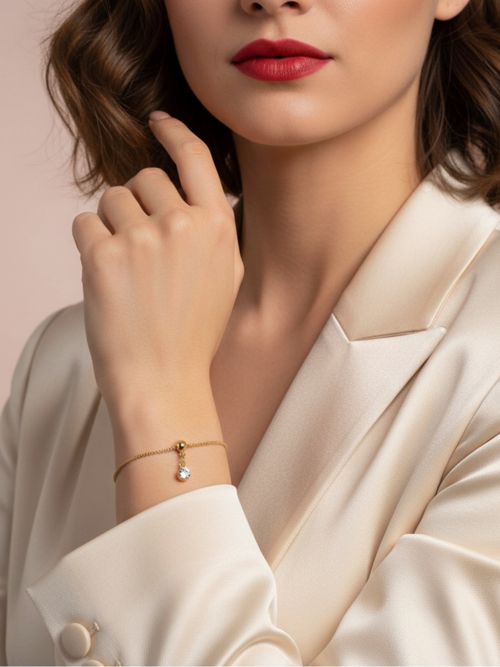 Gold-Tone Bracelet with Clear Crystal Drop